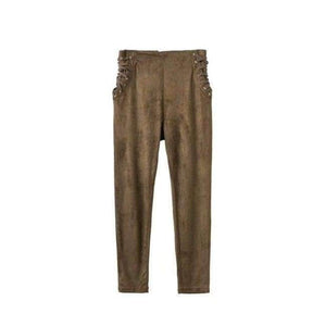 Planet Gates army green / L Women  Lace Up Side Waist Suede Leggings Sexy Legging