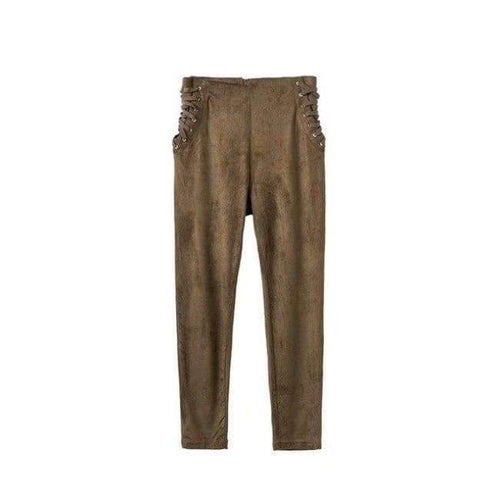 Planet Gates army green / L Women  Lace Up Side Waist Suede Leggings Sexy Legging