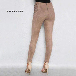 Planet Gates army green / L Women  Lace Up Side Waist Suede Leggings Sexy Legging