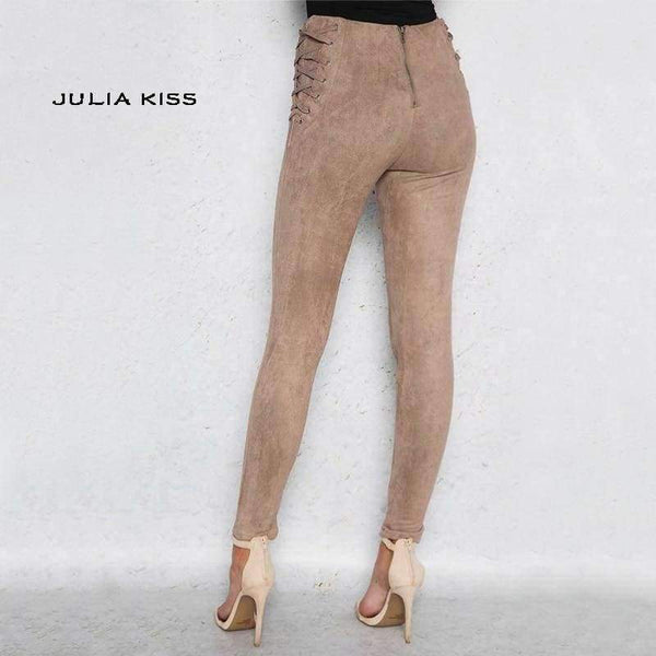 Planet Gates army green / L Women  Lace Up Side Waist Suede Leggings Sexy Legging