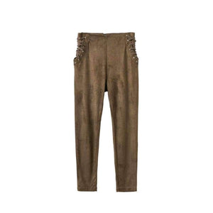 Planet Gates army green / L Women  Lace Up Side Waist Suede Leggings Sexy Legging