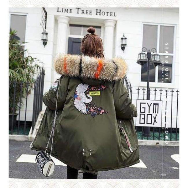 Planet Gates Army Green / M 2018 Fur Winter Jacket Women Ladies Parka Jackets Fur Collar Female Winter Coat Women Parkas New Coats