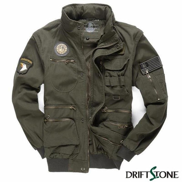 Planet Gates Army Green / M Aeronautica Militare Bomber Jacket Men Removable Sleeve Tactical Military Uniform Coat