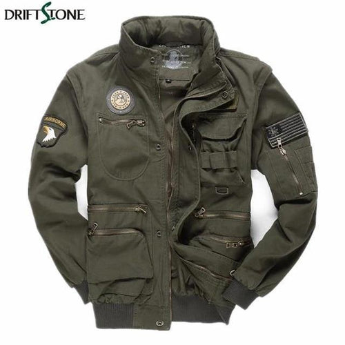 Planet Gates Army Green / M Aeronautica Militare Bomber Jacket Men Removable Sleeve Tactical Military Uniform Coat