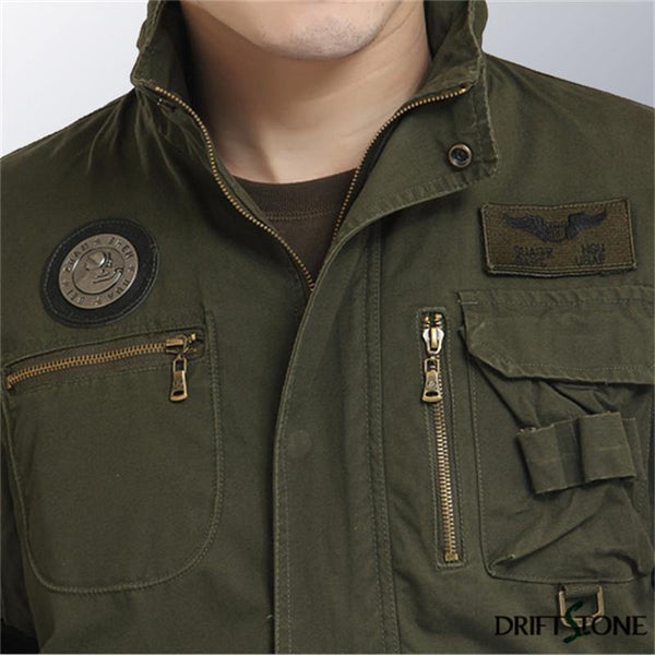 Planet Gates Army Green / M Aeronautica Militare Bomber Jacket Men Removable Sleeve Tactical Military Uniform Coat