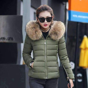 Planet Gates Army Green / M Coat Autumn With Fur Collar Hooded Cotton Padded Winter Jacket Women Short Outwear Basic Jacket