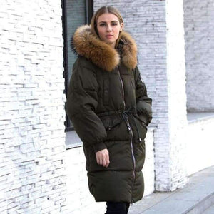 Planet Gates Army Green / M Jacket Women 2018 Female Parka With Large Real Raccoon Fur Hooded Coats And Jackets Thick Warm Parkas Outwear Plus Size