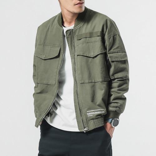 Planet Gates army green / M Men Casual Jacket Coat Men's Washed Pure Cotton Brand-Clothing Army green Bomber Jackets Male cargo Coats