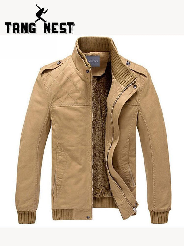 Planet Gates Army Green / M Men Jacket Plus Velvet Solid Color Top Quality Jacket Men Winter Warm Jacket Asian Size 3XL MWJ193