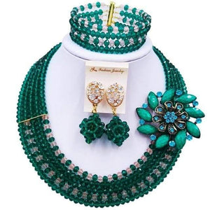 Planet Gates Army Green Peach Wine Gold AB Crystal Nigerian Necklace African Beads Wedding Jewelry Sets for Women C5RST003