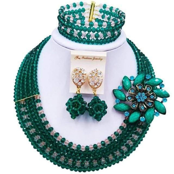 Planet Gates Army Green Peach Wine Gold AB Crystal Nigerian Necklace African Beads Wedding Jewelry Sets for Women C5RST003