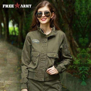 Planet Gates army green / S Autumn Fashion Women's Bomber Jacket Winter Army Green Pocket Military Camo Jackets 3 Colors Female Jackets Plus Size