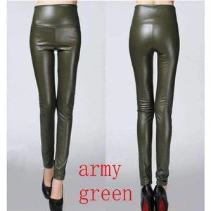 Planet Gates army green / S Autumn winter Women legging skinny PU leather pencil Leggings slim faux Leather Pants female fashion thick fleece trousers
