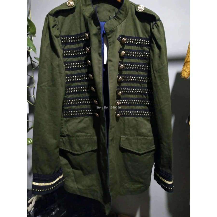 Planet Gates Army Green / S Fashion Woman Khaki MILITARY STYLE JACKET Mandarin collar long sleeves Contrasting bands Front snap buttons