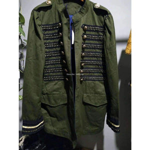 Planet Gates Army Green / S Fashion Woman Khaki MILITARY STYLE JACKET Mandarin collar long sleeves Contrasting bands Front snap buttons