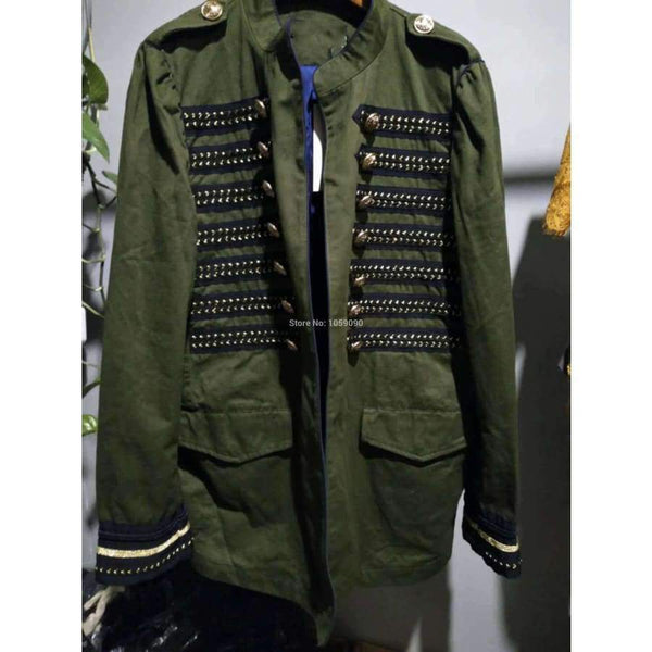 Planet Gates Army Green / S Fashion Woman Khaki MILITARY STYLE JACKET Mandarin collar long sleeves Contrasting bands Front snap buttons