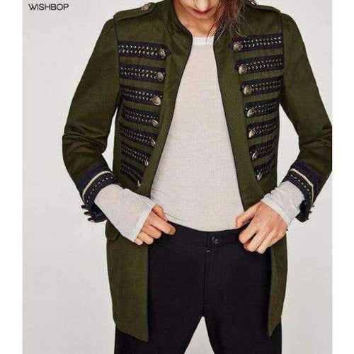 Planet Gates Army Green / S Fashion Woman Khaki MILITARY STYLE JACKET Mandarin collar long sleeves Contrasting bands Front snap buttons
