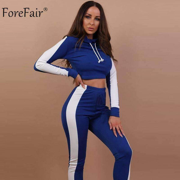 Planet Gates Army Green / S Hooded Bodycon Crop Tops Women Set Summer Autumn 2018 Casual Long Sleeve Tops Long Pant Tracksuit Ladies Two Pieces Set