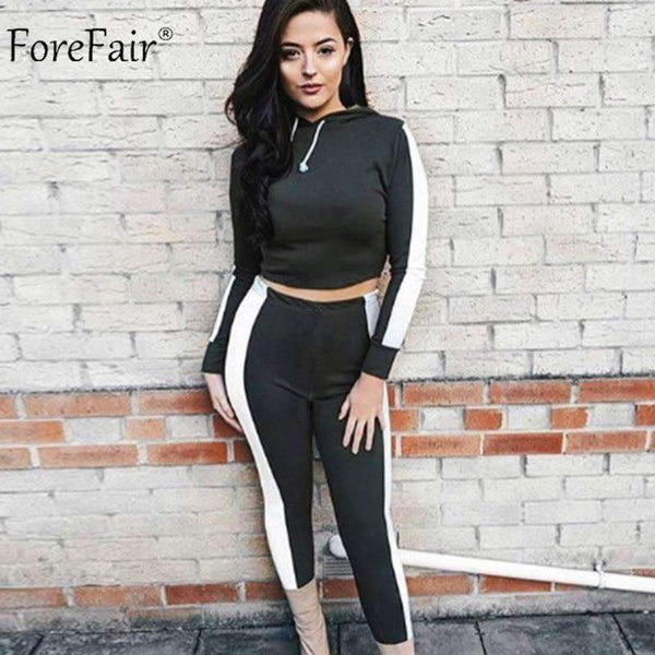 Planet Gates Army Green / S Hooded Bodycon Crop Tops Women Set Summer Autumn 2018 Casual Long Sleeve Tops Long Pant Tracksuit Ladies Two Pieces Set