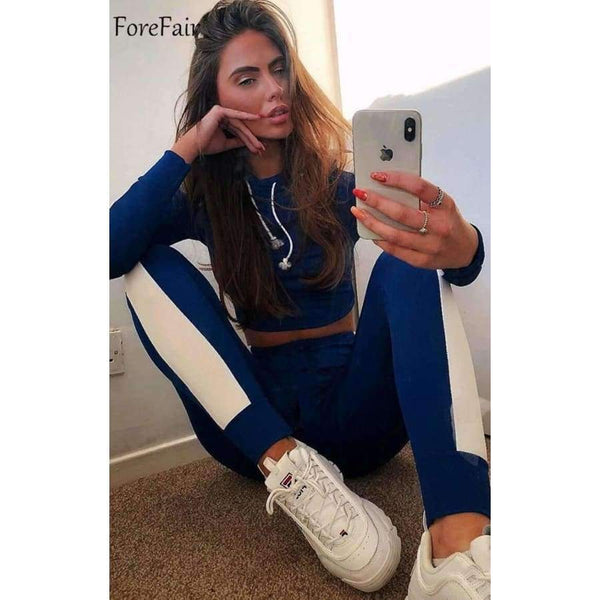 Planet Gates Army Green / S Hooded Bodycon Crop Tops Women Set Summer Autumn 2018 Casual Long Sleeve Tops Long Pant Tracksuit Ladies Two Pieces Set