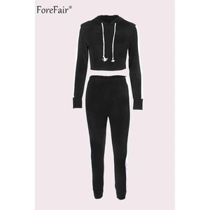 Planet Gates Army Green / S Hooded Bodycon Crop Tops Women Set Summer Autumn 2018 Casual Long Sleeve Tops Long Pant Tracksuit Ladies Two Pieces Set