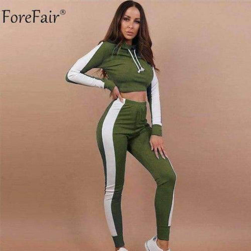Planet Gates Army Green / S Hooded Bodycon Crop Tops Women Set Summer Autumn 2018 Casual Long Sleeve Tops Long Pant Tracksuit Ladies Two Pieces Set