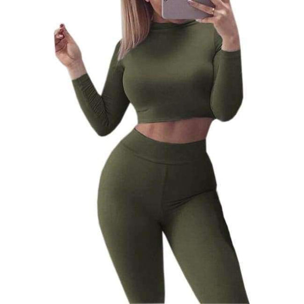 Planet Gates Army Green / S Two Piece Set 2018 Sexy Skinny Pants Crop Top Women Sets Summer Sportsuits Bodycon Outfits Set Tracksuits Clubwear GV454