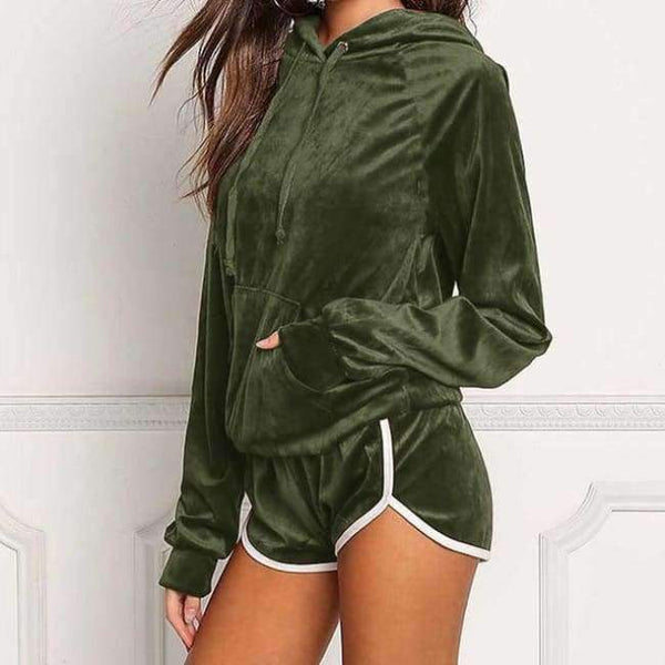 Planet Gates Army Green / S Velvet Women's Sets Autumn Sweatshirt Shorts Set 2018 Female Winter Hoodies Tracksuits Pullovers Hooded Outerwear GV1049