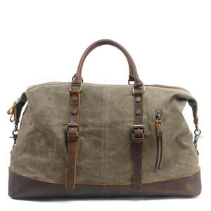 Planet Gates Army Green Vintage Waxed Canvas Men Travel Duffel Large Capacity Oiled Leather Military Weekend Bag Basic Holdall Tote Overnight Bags