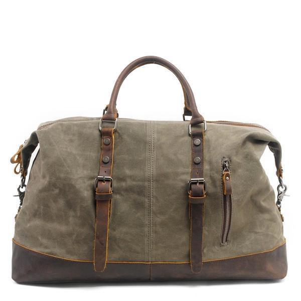 Planet Gates Army Green Vintage Waxed Canvas Men Travel Duffel Large Capacity Oiled Leather Military Weekend Bag Basic Holdall Tote Overnight Bags