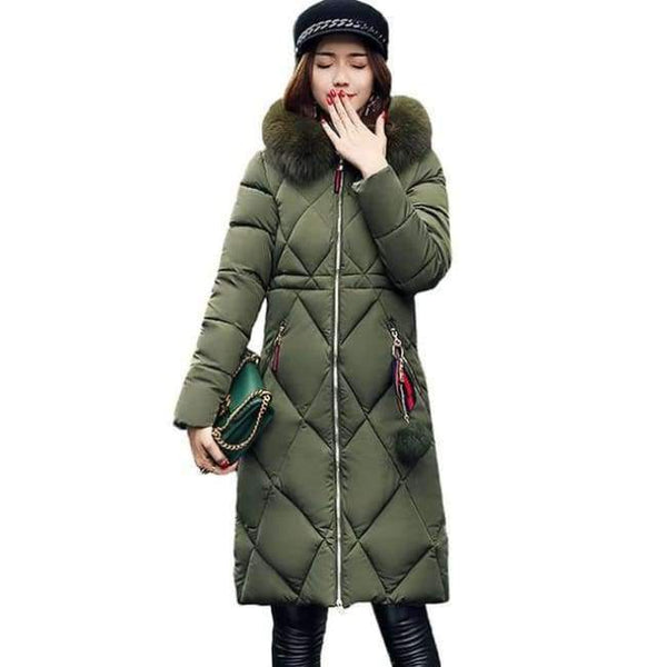 Planet Gates Army Green / XL / China Winter coat thickened parka women stitching slim long winter coat down cotton ladies down parka down jacket women