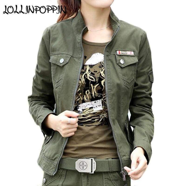 Planet Gates Army Green / XXS Military Style Cargo Jacket Army Green Jackets Stand Collar 100% Cotton Army Jacket 2018 Spring Ladies Casual  Jacket