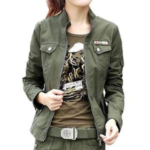 Planet Gates Army Green / XXS Military Style Cargo Jacket Army Green Jackets Stand Collar 100% Cotton Army Jacket 2018 Spring Ladies Casual  Jacket