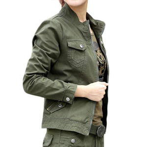 Planet Gates Army Green / XXS Military Style Cargo Jacket Army Green Jackets Stand Collar 100% Cotton Army Jacket 2018 Spring Ladies Casual  Jacket
