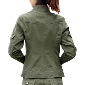 Planet Gates Army Green / XXS Military Style Cargo Jacket Army Green Jackets Stand Collar 100% Cotton Army Jacket 2018 Spring Ladies Casual  Jacket