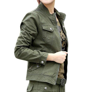 Planet Gates Army Green / XXS Military Style Cargo Jacket Army Green Jackets Stand Collar 100% Cotton Army Jacket 2018 Spring Ladies Casual  Jacket