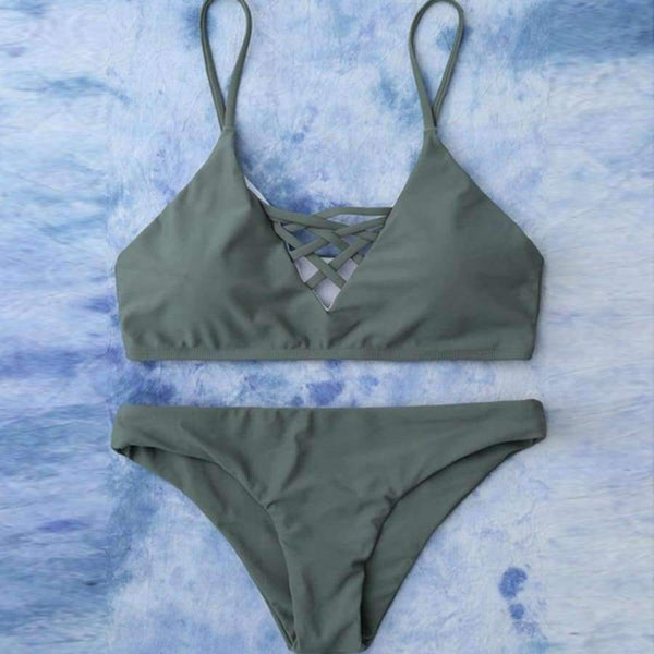 Planet Gates ArmyGreen / 0 Maternity swimear Brazilian bandage Halter sexy swimwear women swimwear women bikini costumi da bagno donna JL 10