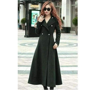Planet Gates ArmyGreen / S New Style Fashion Long Winter Coat Women's Turn-down Collar Slim Double Breasted black Jackets Ladies high quality 100%