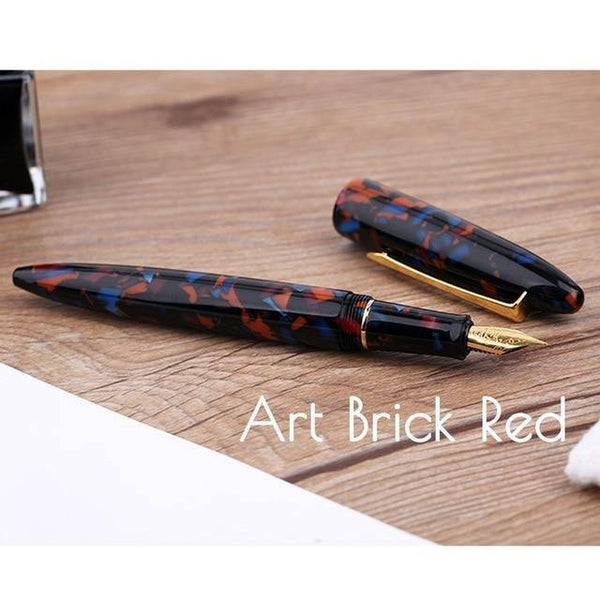 Planet Gates Art Brick Red / as picture Business Fountain Pen Acrylic Resin Fine Nib Pen with Box for  Christmas Gift Wedding Signing Office Supplies