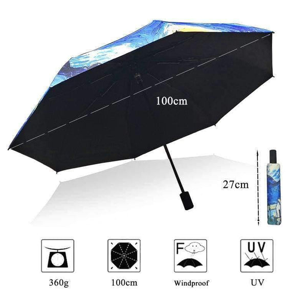 Planet Gates Art Sakura Umbrellas Female Van Gogh Painting Folding Umbrella Rain Women Windproof Anti-UV Sun Parasol YHS03