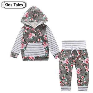 Planet Gates as photo / 18M Baby Autumn new baby boy clothes Children Baby Girls Long Sleeve Hooded Tops Floral pants 2 pcs. clothing set SY188