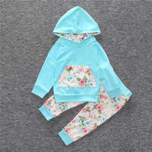 Planet Gates as photo / 18M Baby Autumn new baby boy clothes Children Baby Girls Long Sleeve Hooded Tops Floral pants 2 pcs. clothing set SY188