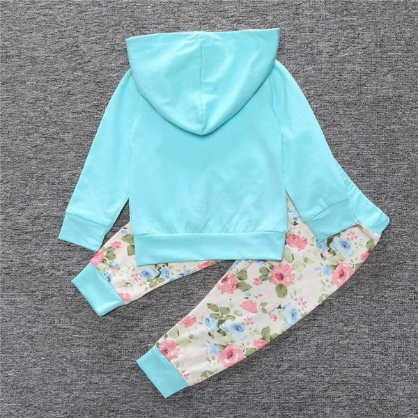Planet Gates as photo / 18M Baby Autumn new baby boy clothes Children Baby Girls Long Sleeve Hooded Tops Floral pants 2 pcs. clothing set SY188