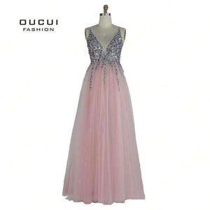 Planet Gates As photo / 2 Gowm Spaghetti Strap Illusion Hand Work Beaded Train Long Prom Evening dress Deep V New OL103012
