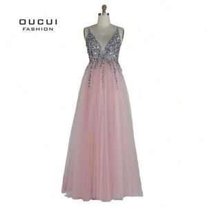 Planet Gates As photo / 2 Gowm Spaghetti Strap Illusion Hand Work Beaded Train Long Prom Evening dress Deep V New OL103012