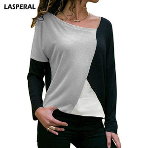 Planet Gates as photo / S Women's Top T-Shirt Blusas Loose Shirts Plus Size Pullover Splicing Contrast Round Neck Casual Long Sleeve Shirt