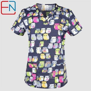 Planet Gates As photo / XXS Women Scrub Top With V-Neck 100% Cotton Print Surgical Medical Uniforms Hospital Nurse Scrub Tops For Women