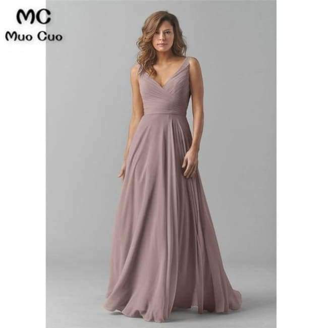 Planet Gates Beige / 2 Vintage Bridesmaid Dresses V-Neck Wedding Party Dress Pleat Chiffon Sleeveless Prom Bridesmaid Dresses for women