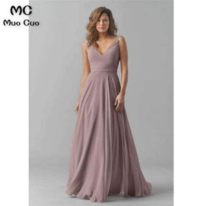 Planet Gates as pic / 2 Vintage Bridesmaid Dresses V-Neck Wedding Party Dress Pleat Chiffon Sleeveless Prom Bridesmaid Dresses for women
