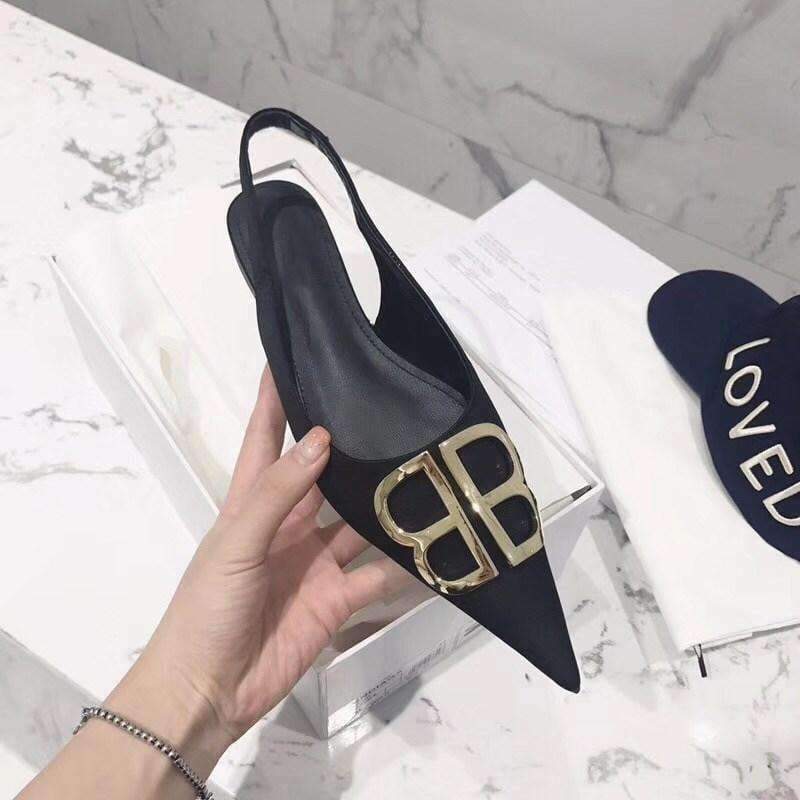 Planet Gates as pic / 35 Brand Designers Shoes Woman Flats Pointed Toes Metal Decoration Design Slingbacks Flats Fashion Casual Tipe Cozy Shoes Woman